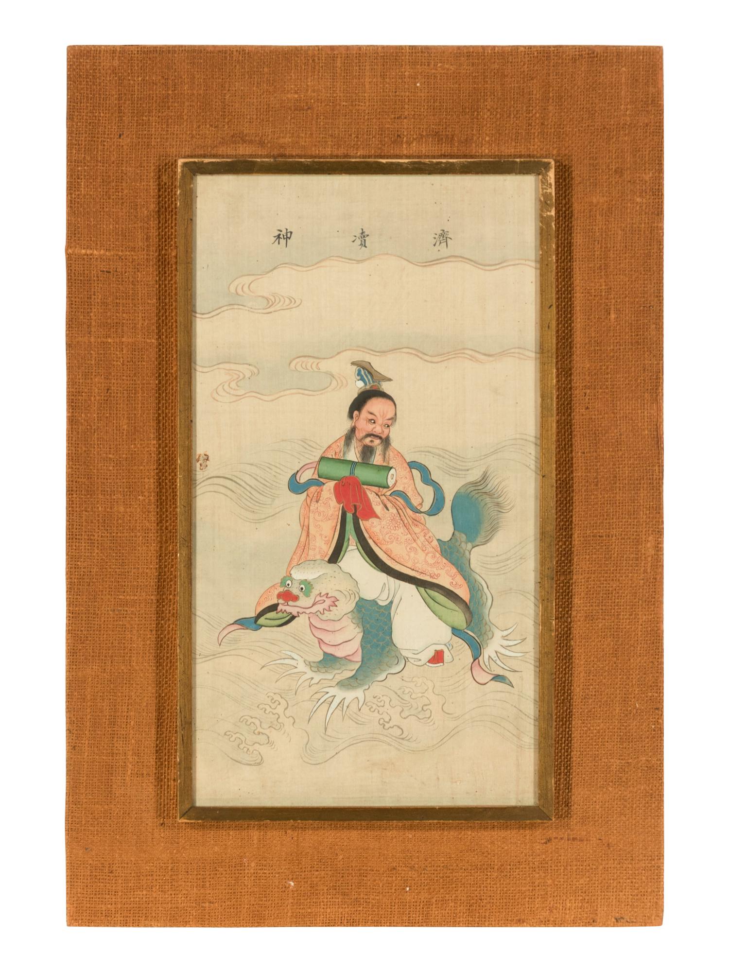 Two Chinese Ink and Color on Paintings Depicting Taoist Immortals
