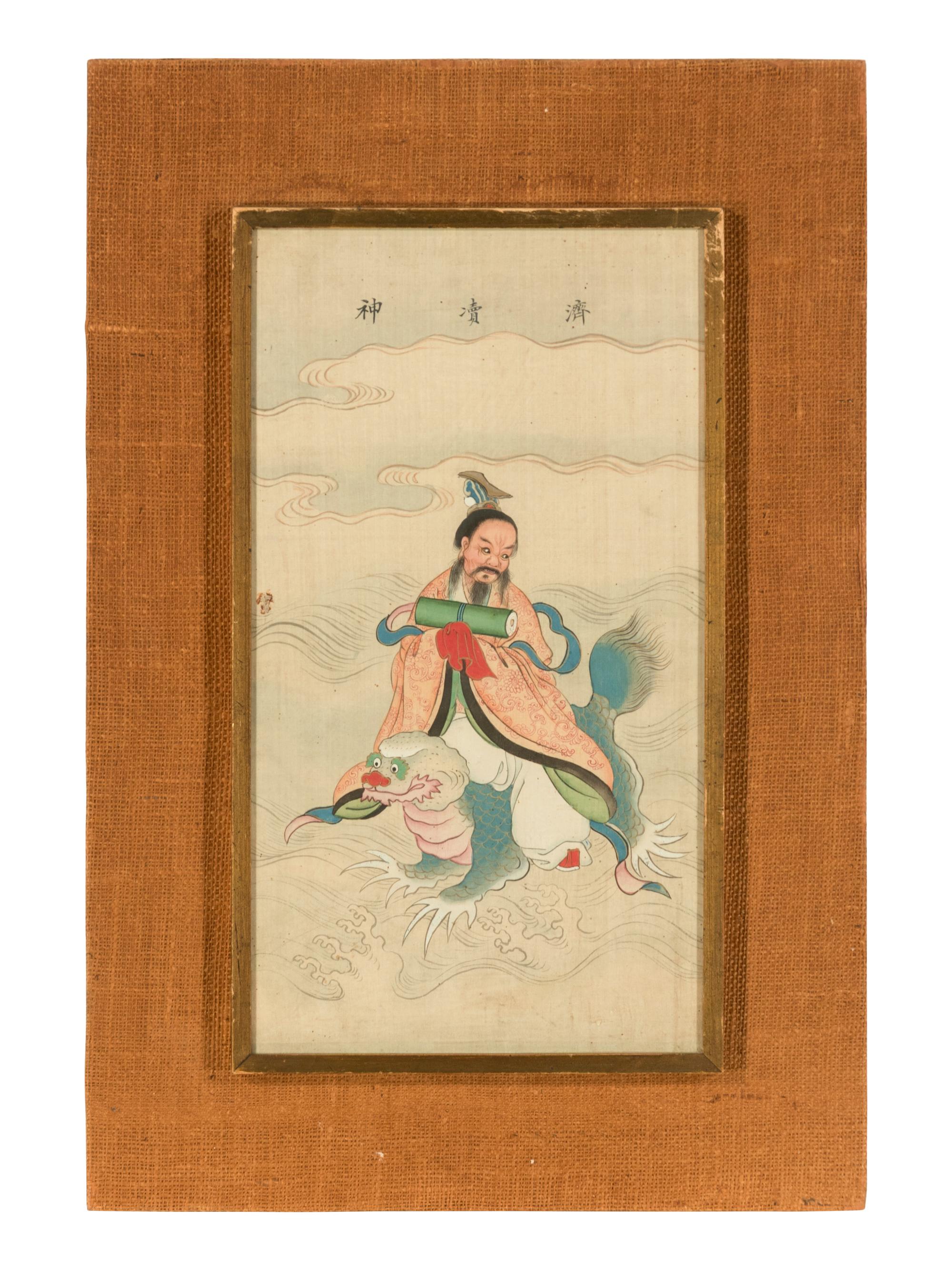 Two Chinese Ink and Color on Paintings Depicting Taoist Immortals