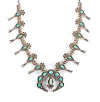 Southwestern Silver and Turquoise Squash Blossom Length 28 inches