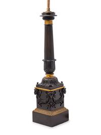A Charles X Gilt and Patinated Bronze Oil Lamp Converted to Electricity