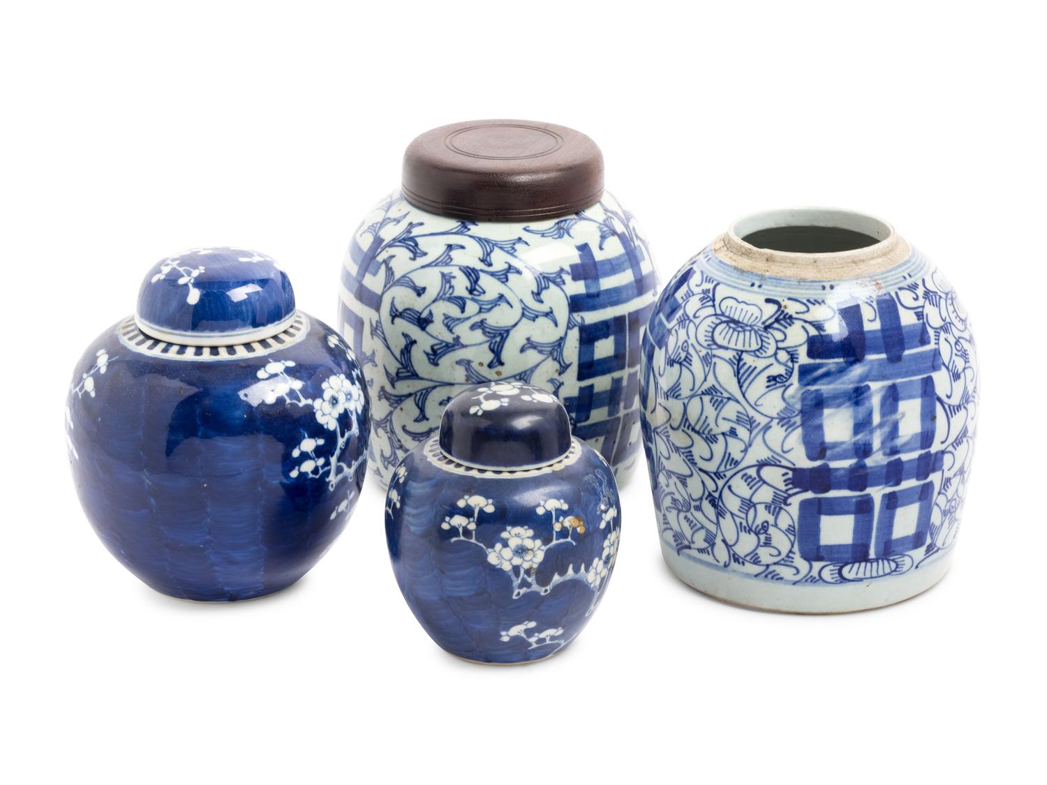 A Group of Four Chinese Blue and White Glazed Ginger Jars