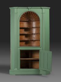 A Chippendale Green Painted and Shell-Carved Pine Corner Cupboard