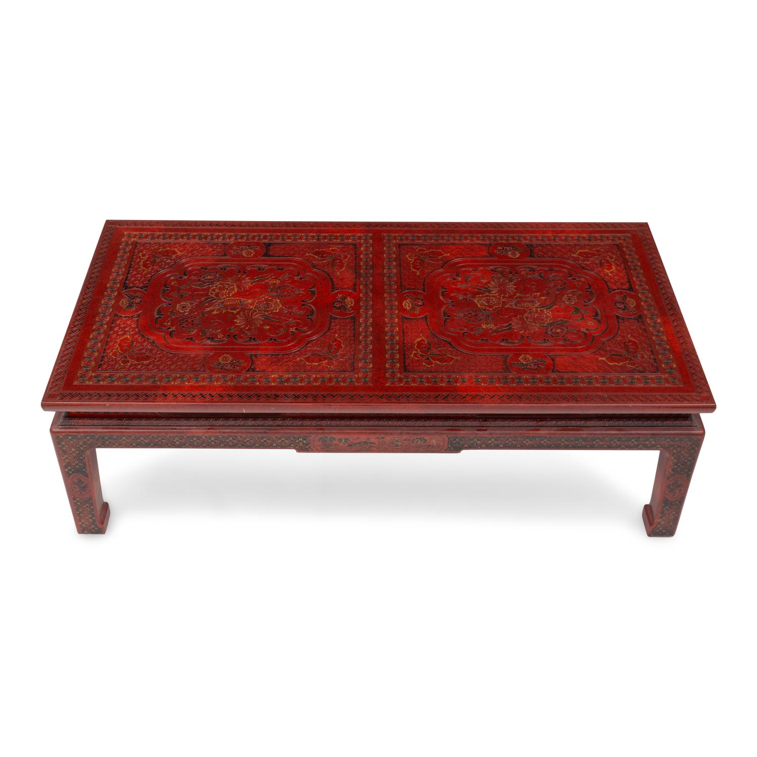 A John Widdicomb Red Lacquer Chinoiserie Low Table