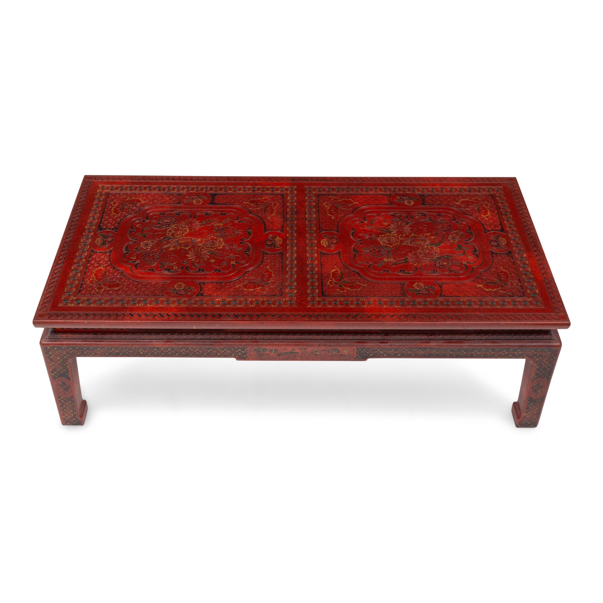 A John Widdicomb Red Lacquer Chinoiserie Low Table