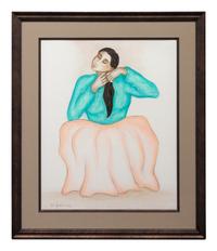 Seated Woman Braiding her Hair
