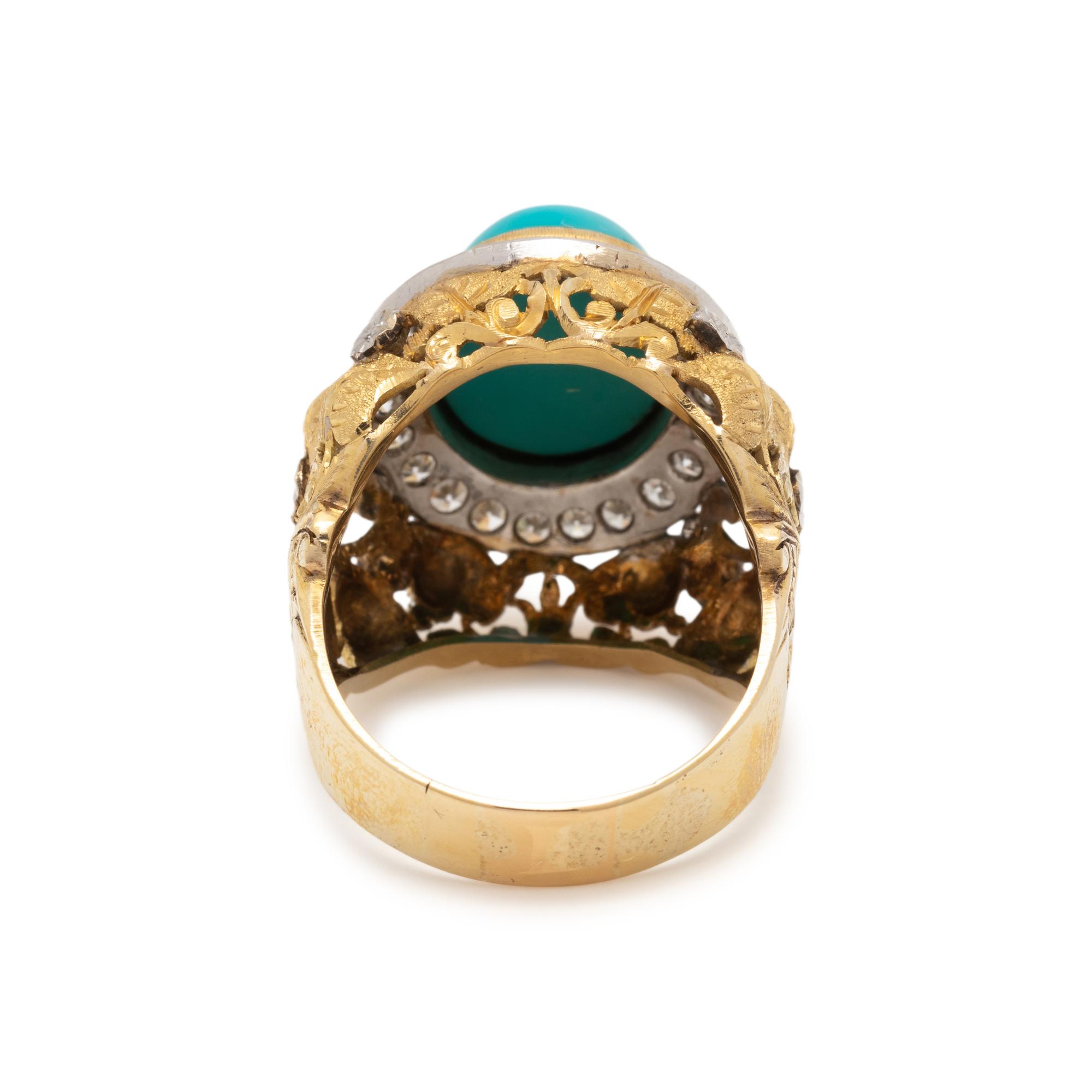 BICOLOR GOLD, TURQUOISE AND DIAMOND RING