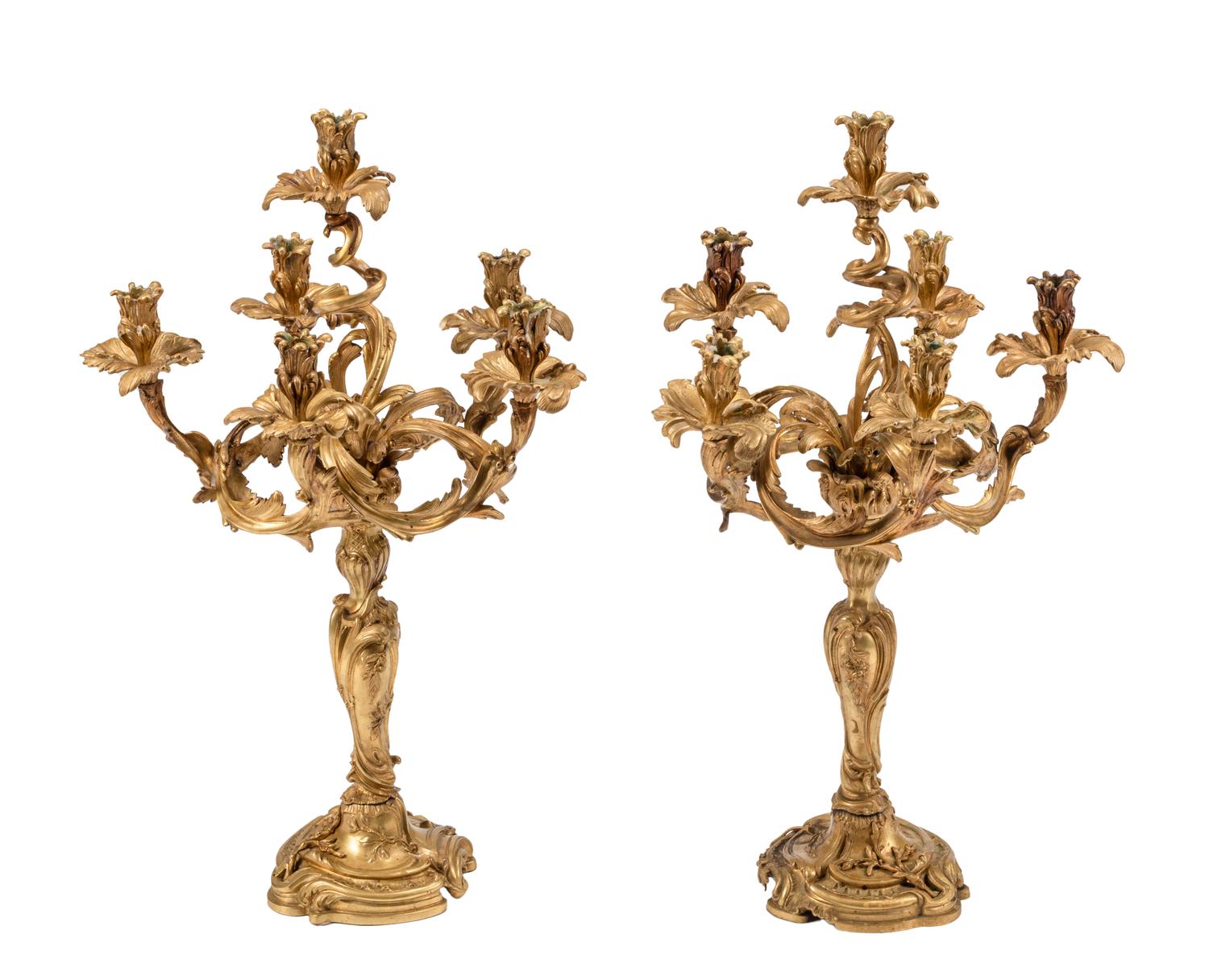 A Pair of Louis XV Style Gilt Bronze Candelabra