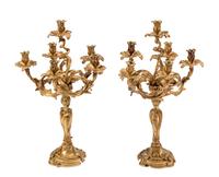 A Pair of Louis XV Style Gilt Bronze Candelabra