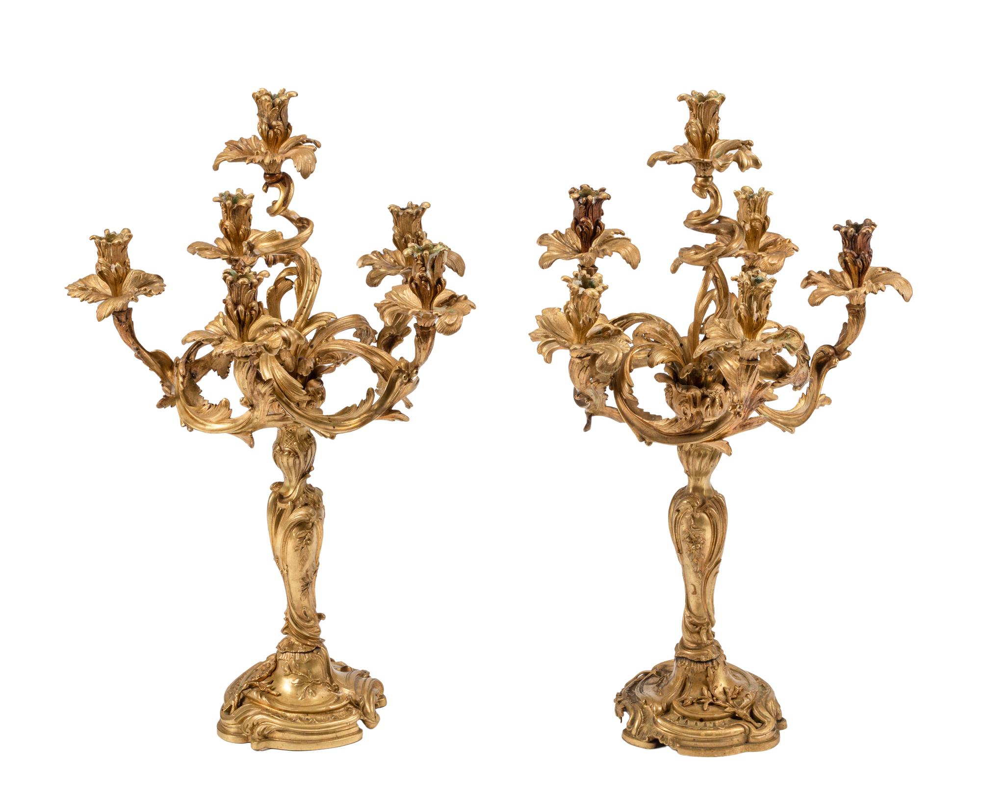 A Pair of Louis XV Style Gilt Bronze Candelabra