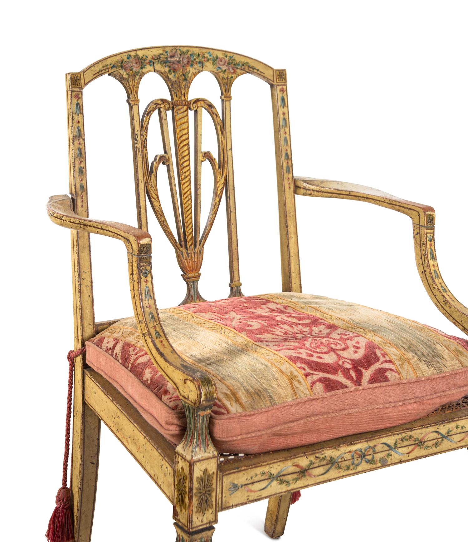 A Pair of George III Painted Armchairs