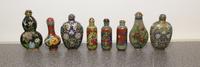 Eight Cloisonne Snuff Bottles Height of tallest 3 inches.