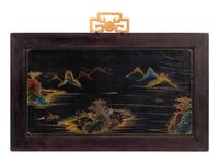 A Chinese Hardstone Inlaid Wall Panel with Cloisonné Handle