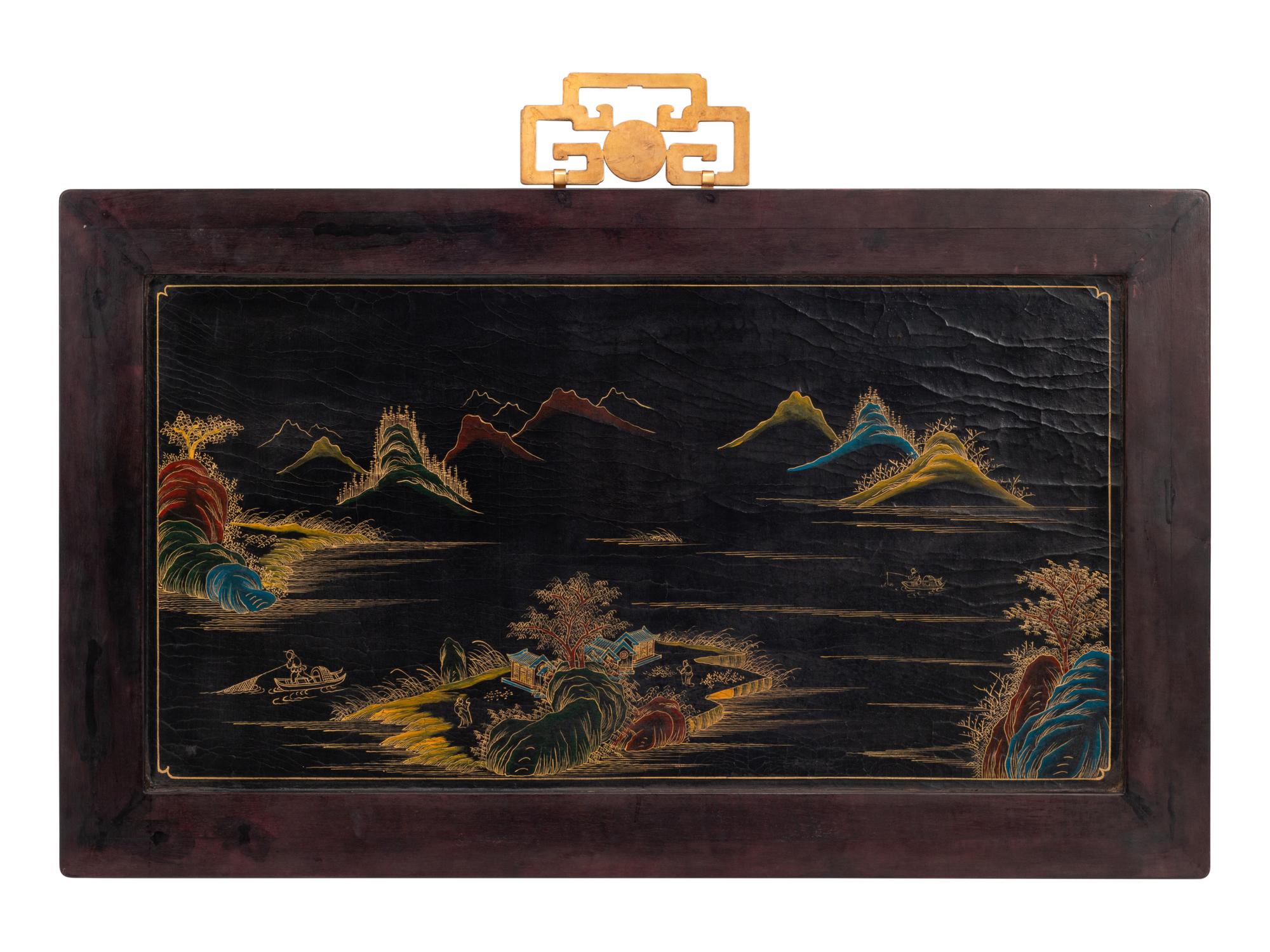 A Chinese Hardstone Inlaid Wall Panel with Cloisonné Handle