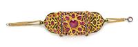 A High Karat Gold, Ruby and Polychrome Enamel Bazuband Bracelet, Indian, 42.50 dwts.