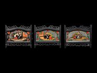 Three Chinese Painted on Glass and Wood Lanterns