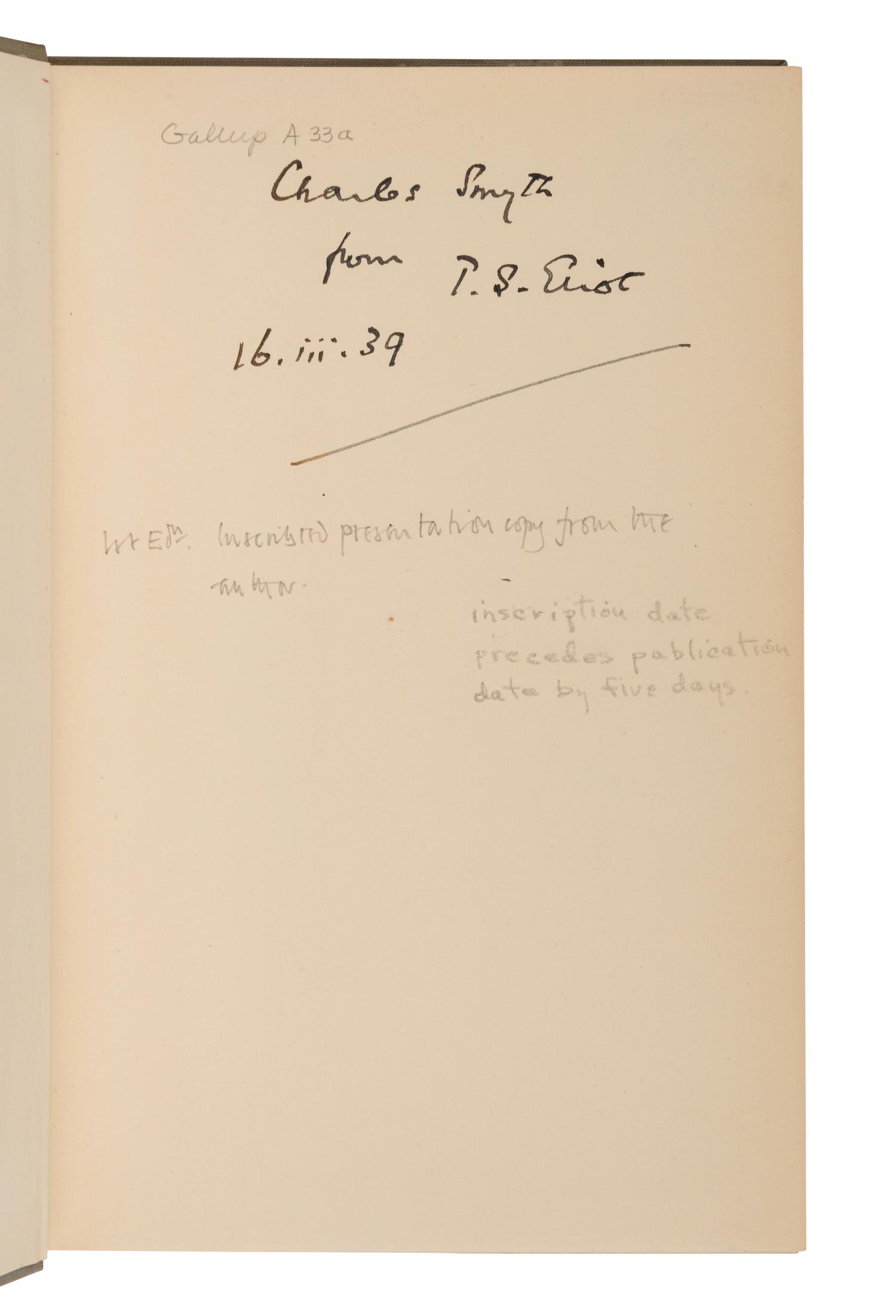 ELIOT, T.S. (1888-1945). The Family Reunion. London: Faber & Faber Limited, 1939.