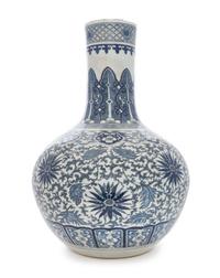 A Large Blue and White Porcelain Bottle Vase, Tianqiuping LIKELY 19TH CENTURY Height 22 inches. — LIKELY 19TH CENTURY