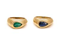 NIVA, PAIR OF SAPPHIRE AND EMERALD RINGS