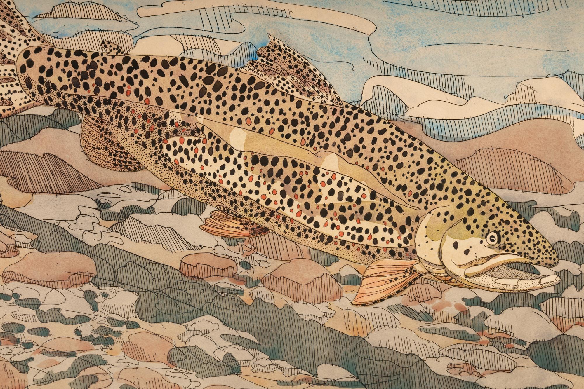 A Pair of Prints (Immature Great Blue Heron , 1978; Brown Trout, 1975)