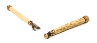 Two Ivory Veneered Opera Glass Holders, Length of longer 6 inches (closed).