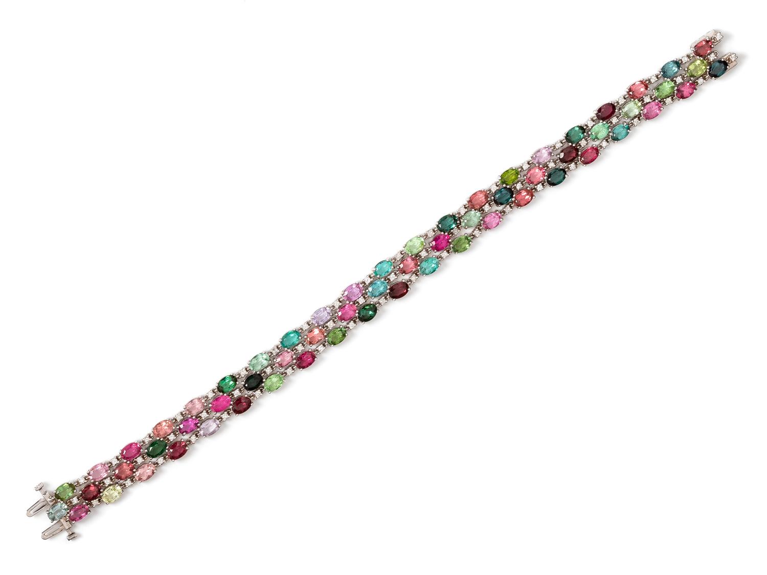 A White Gold, Multigem and Diamond Bracelet,