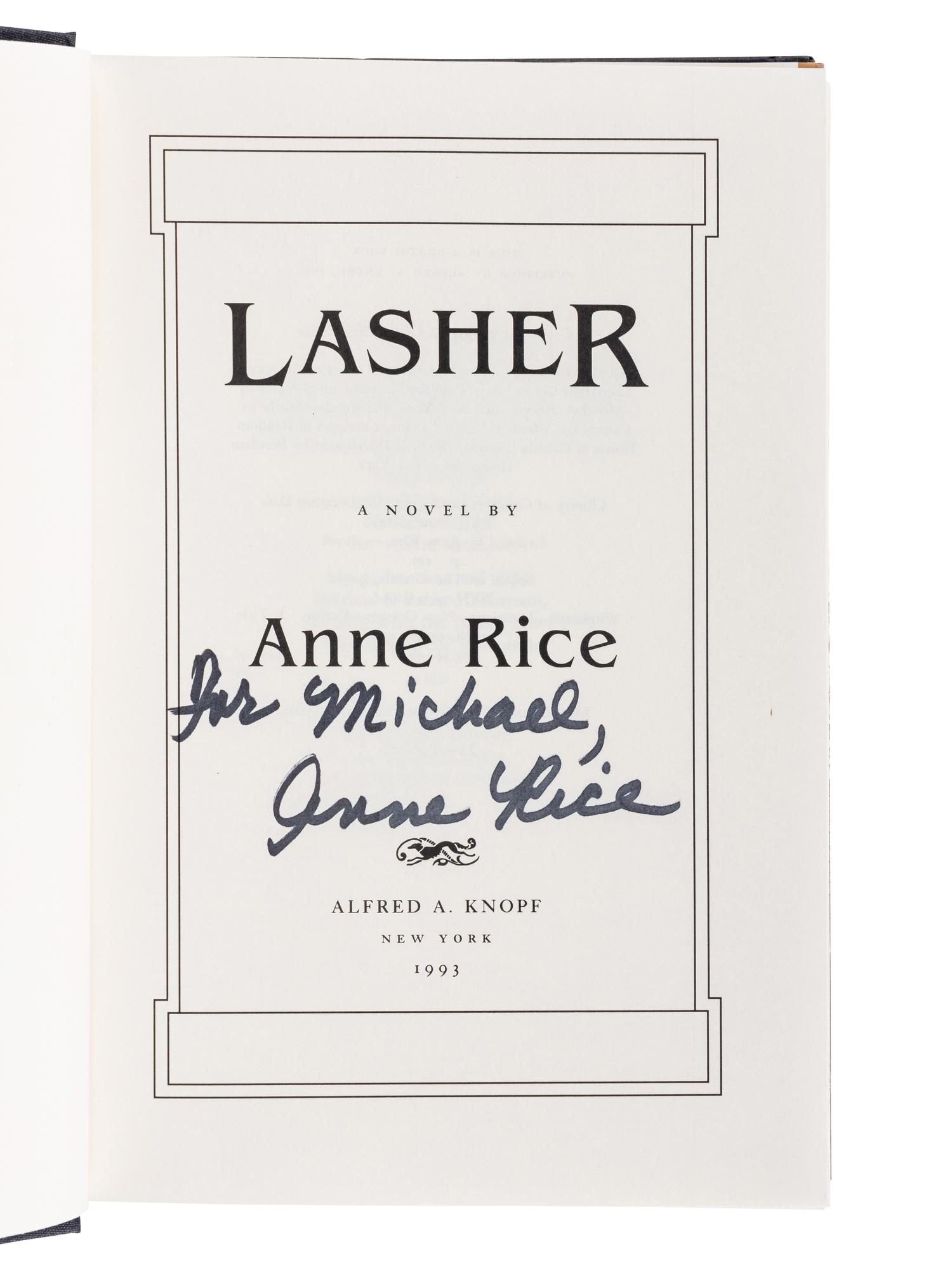 RICE, Anne (1941-2001). A group of 7 works by Rice, ALL FIRST EDITIONS, MANY SIGNED OR INSCRIBED, comprising: