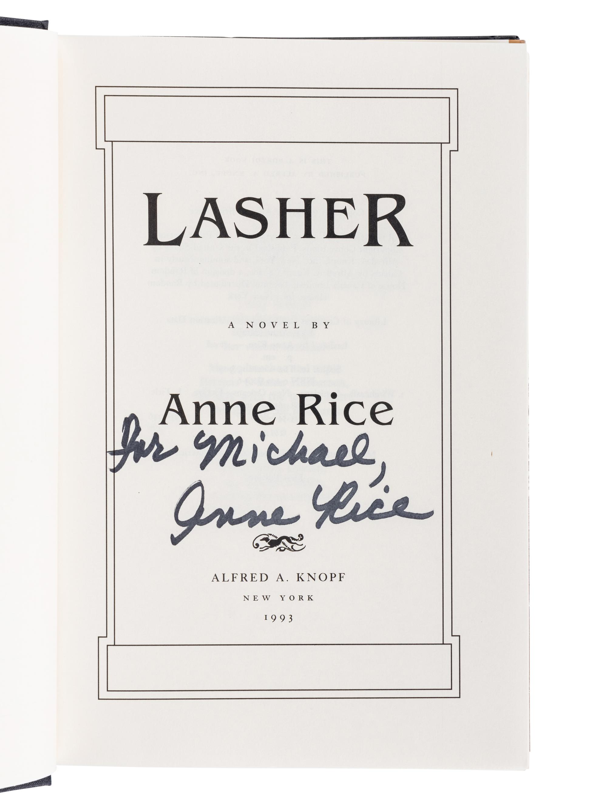 RICE, Anne (1941-2001). A group of 7 works by Rice, ALL FIRST EDITIONS, MANY SIGNED OR INSCRIBED, comprising: