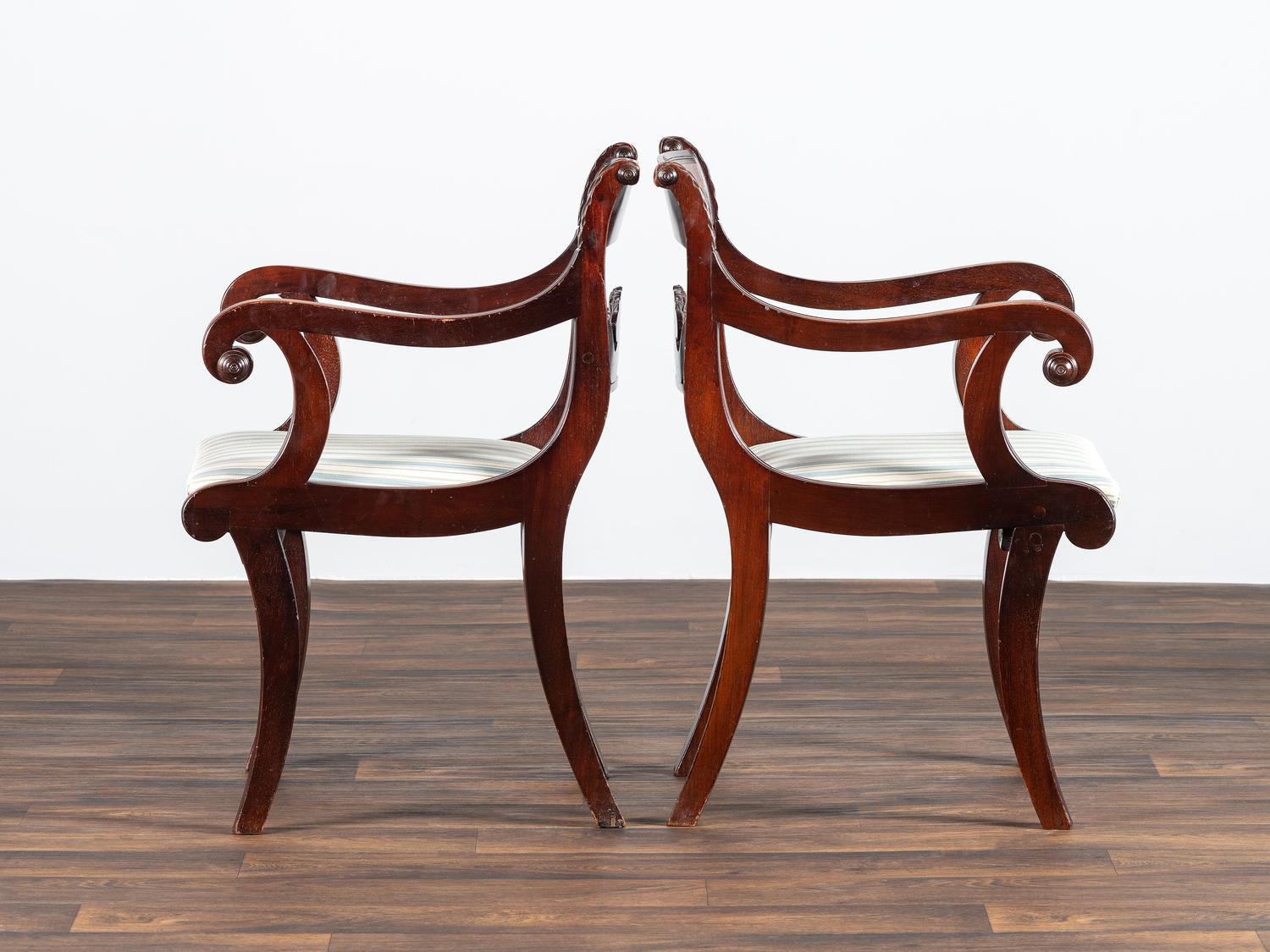A Pair of Classical Cornucopia Carved Mahogany Armchairs