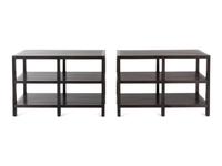A Pair of Contemporary Stained Oak Three-Tier Console Tables