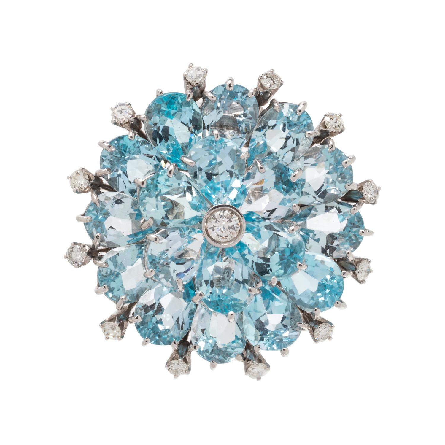 BLUE TOPAZ AND DIAMOND BROOCH