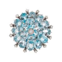 BLUE TOPAZ AND DIAMOND BROOCH