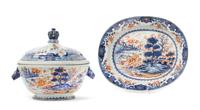 A Chinese Export Imari Pattern Porcelain Covered Tureen and Plate 18TH CENTURY Width of platter 15 1/4 inches. — 18TH CENTURY