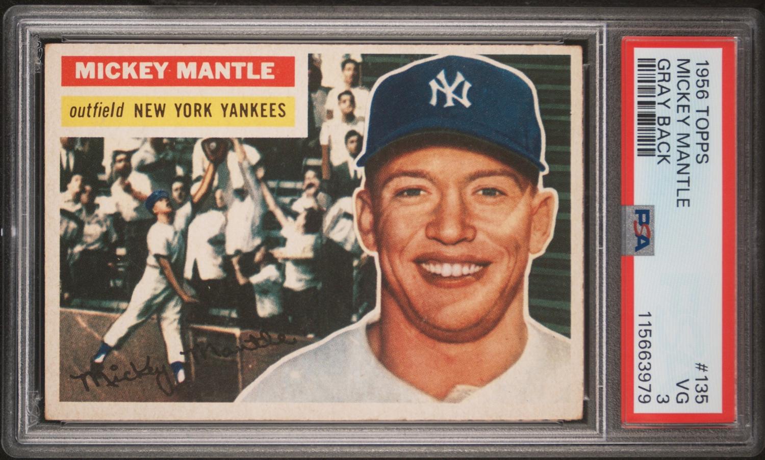 A 1956 Topps Mickey Mantle Baseball Card - Gray Back No. 135 (PSA 3 VG) from The Collection of David Eisenhower