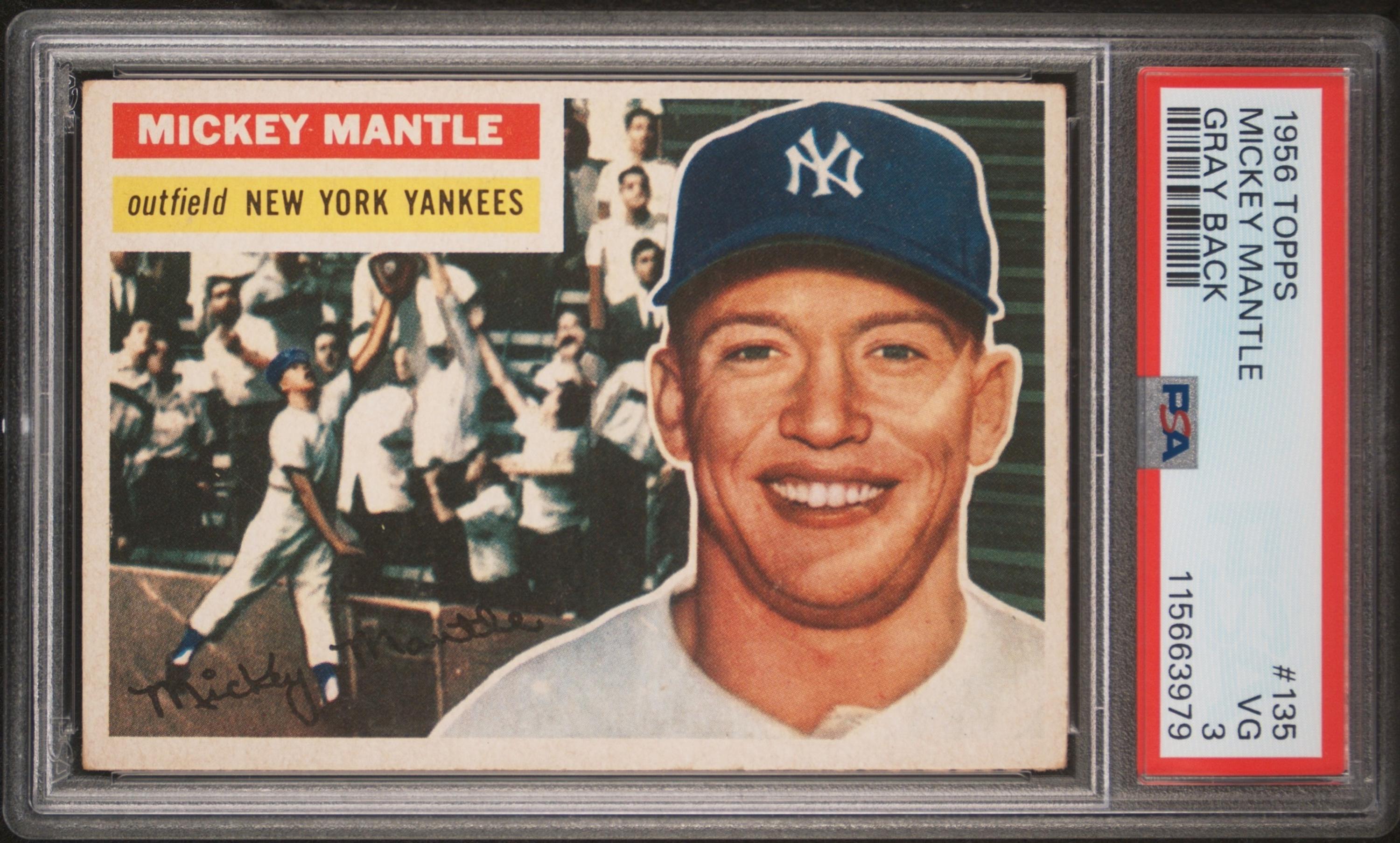 A 1956 Topps Mickey Mantle Baseball Card - Gray Back No. 135 (PSA 3 VG) from The Collection of David Eisenhower