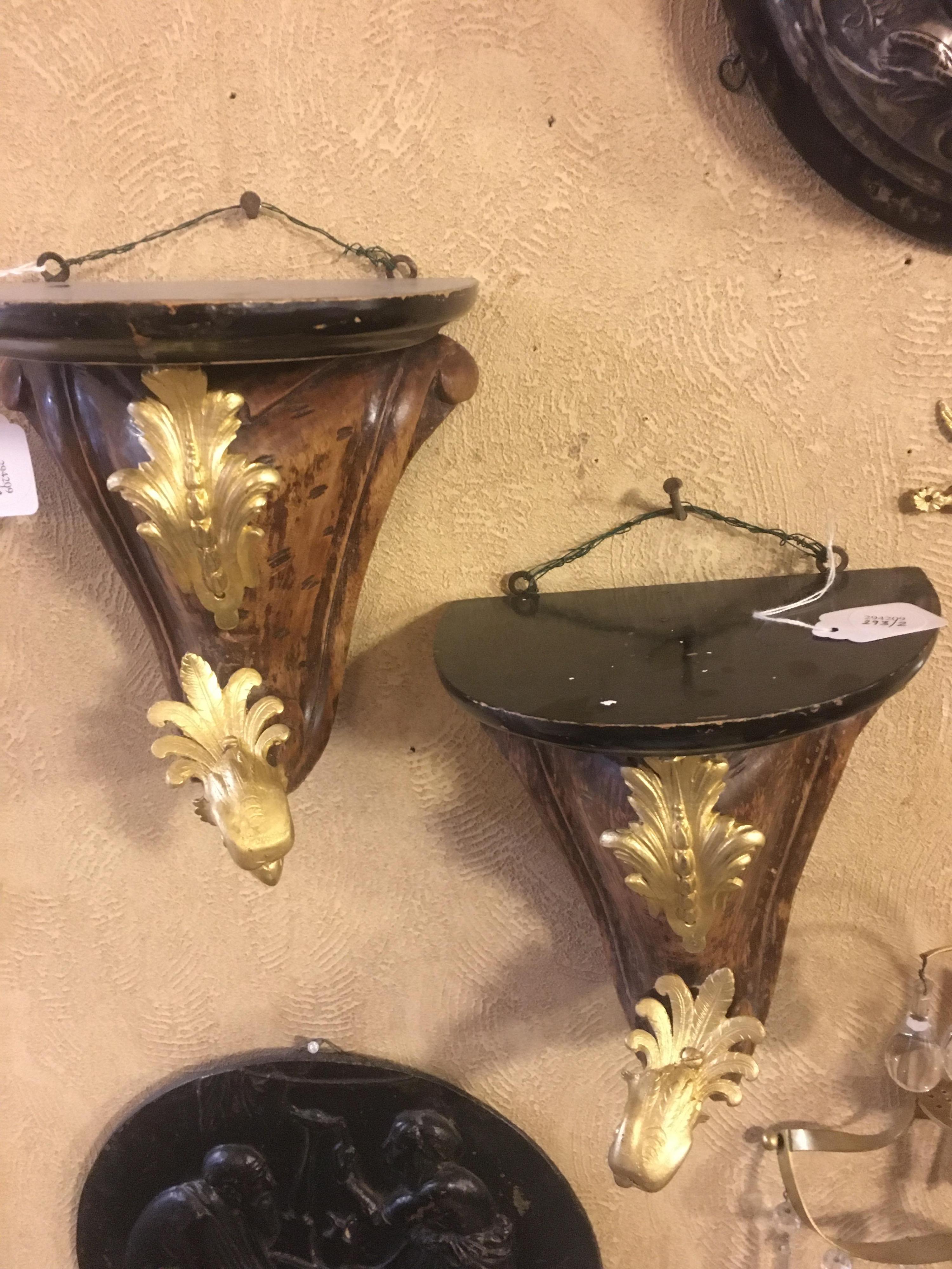 A Pair of Gilt Bronze Mounted Mahogany Wall Brackets