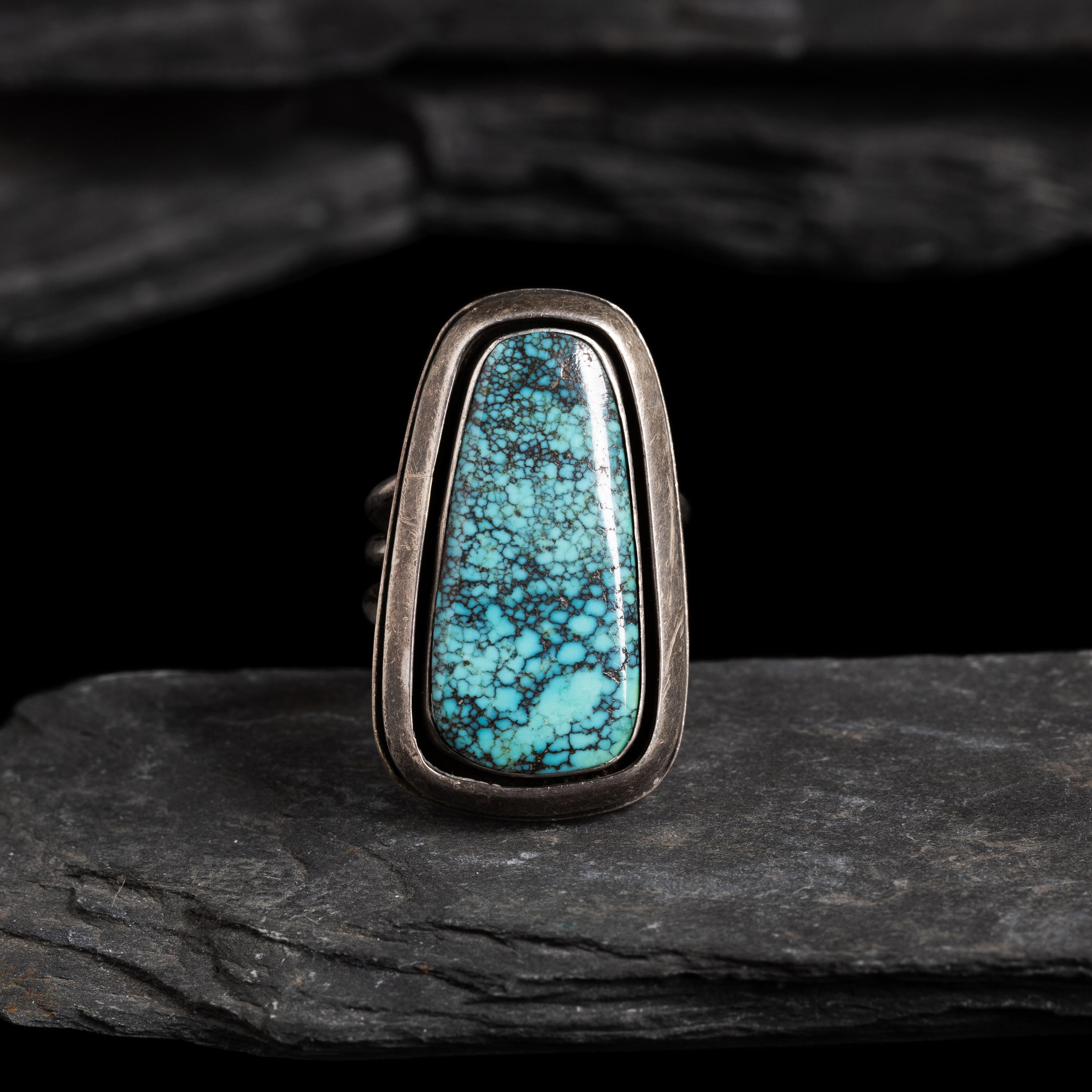 Victor Beck (Diné, 1941-2022) — Silver and Turquoise Men's Ring