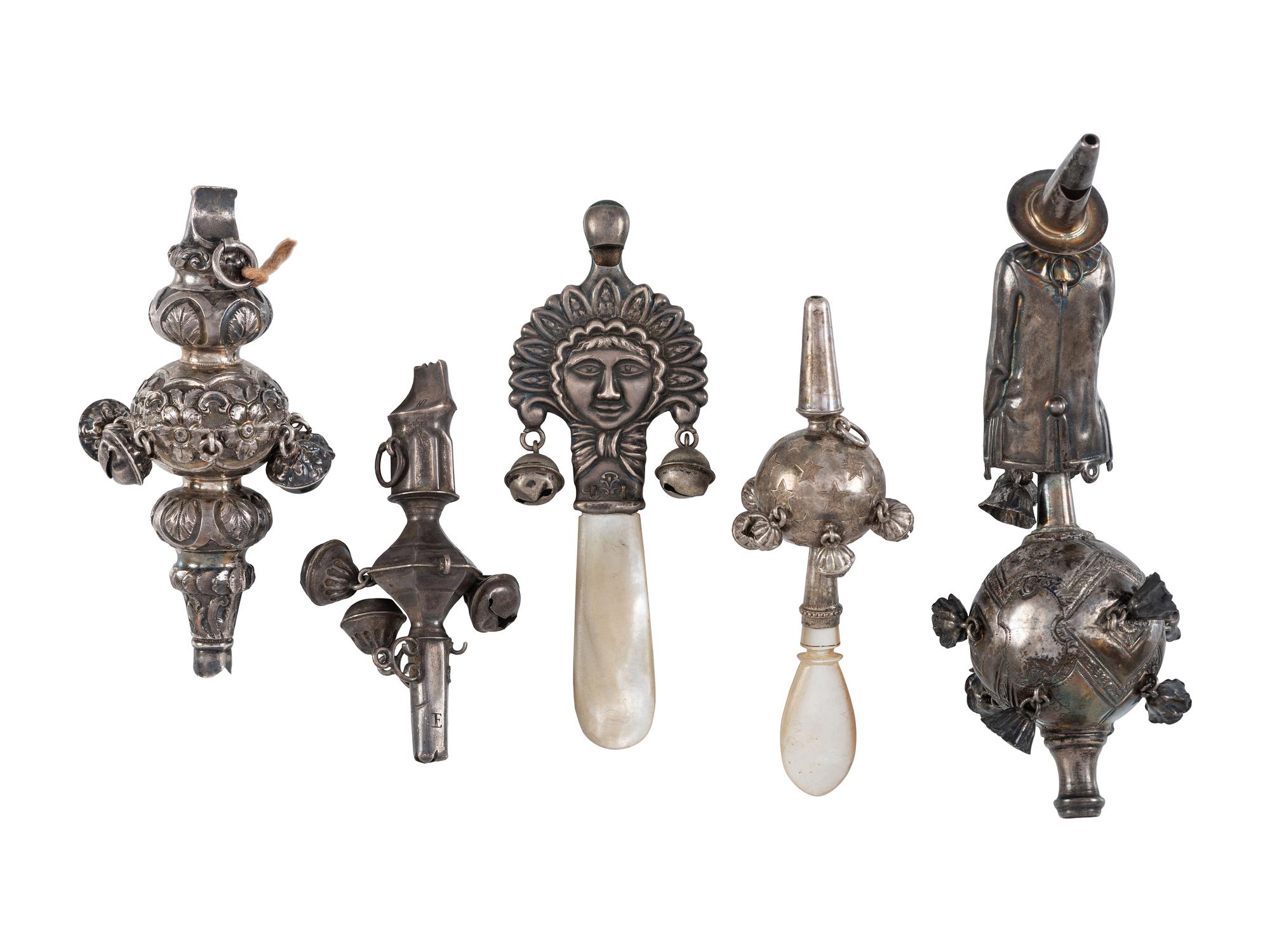 Five Silver Rattle Whistles