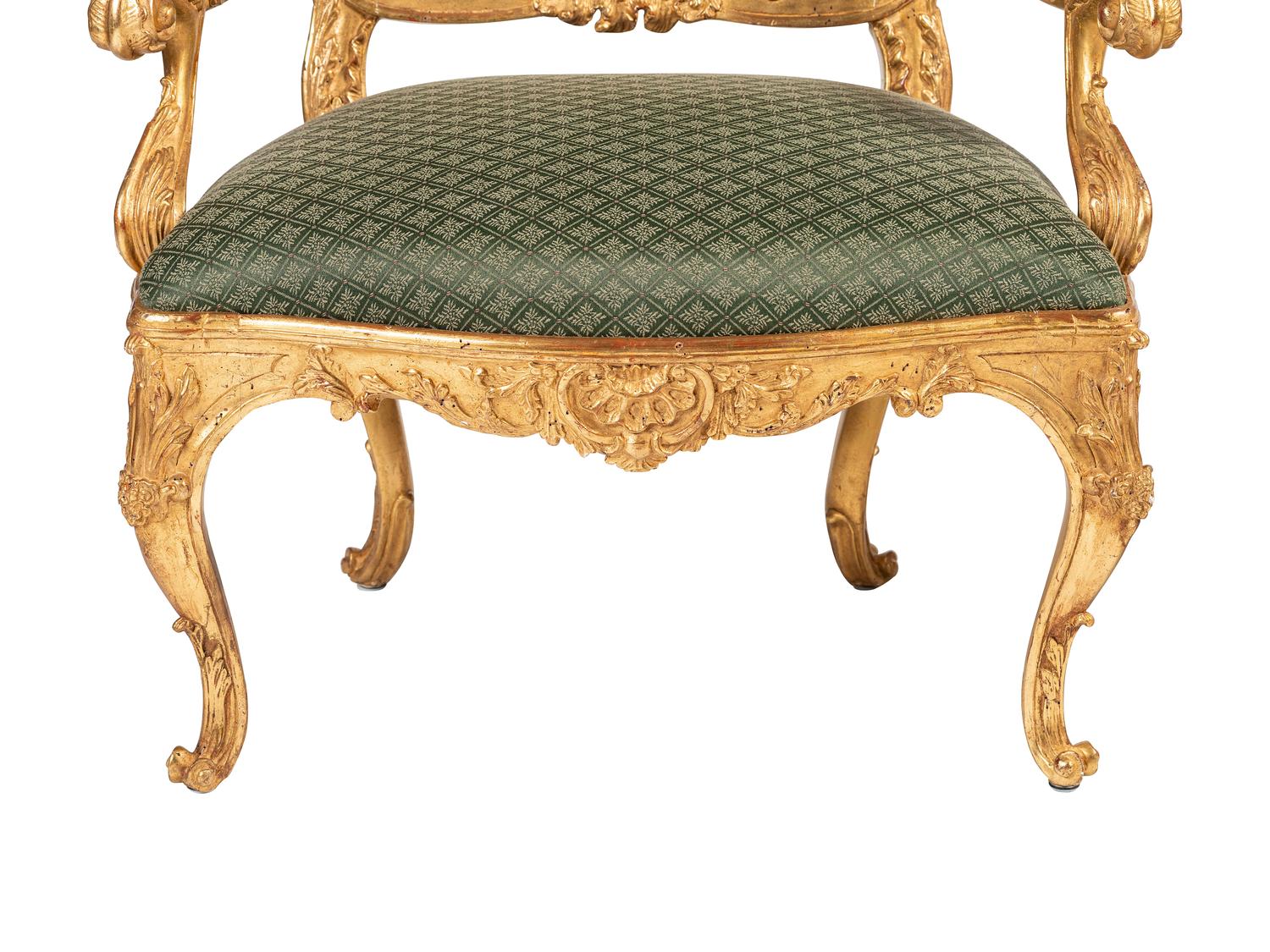 A Pair of Rococo Style Giltwood Fauteuils