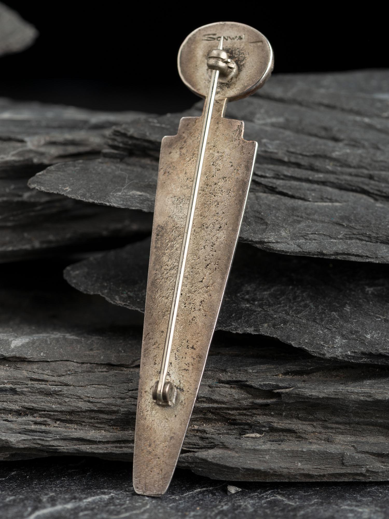 Bisbee Turquoise and Silver Corn Maiden Pin, with 14K Gold Accents