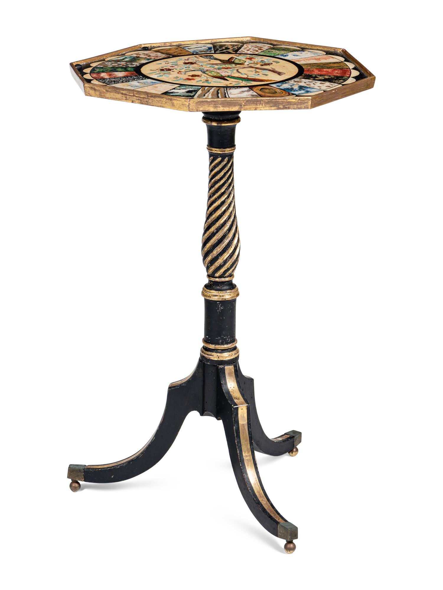 A George III Polychrome Painted and Parcel-Gilt Side Table