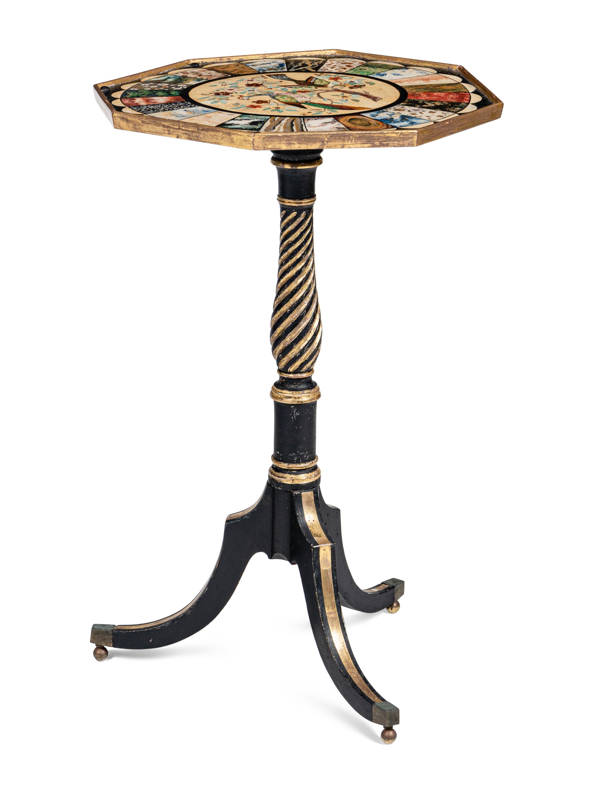 A George III Polychrome Painted and Parcel-Gilt Side Table