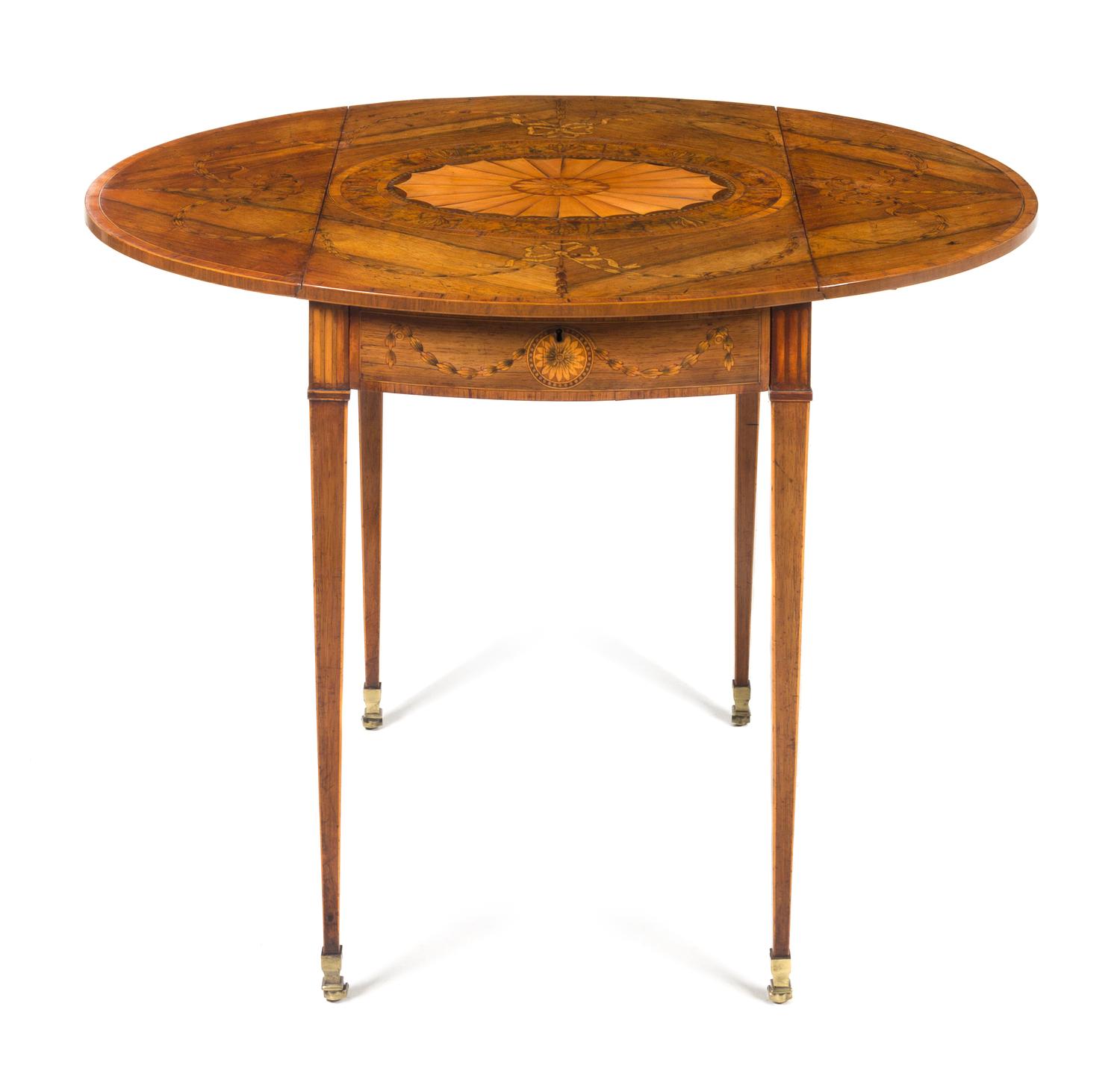 A George III Satinwood, Rosewood and Marquetry Pembroke Table Height 28 1/8 x width 37 (open) x depth 27 1/2 inches. — CIRCA 1780