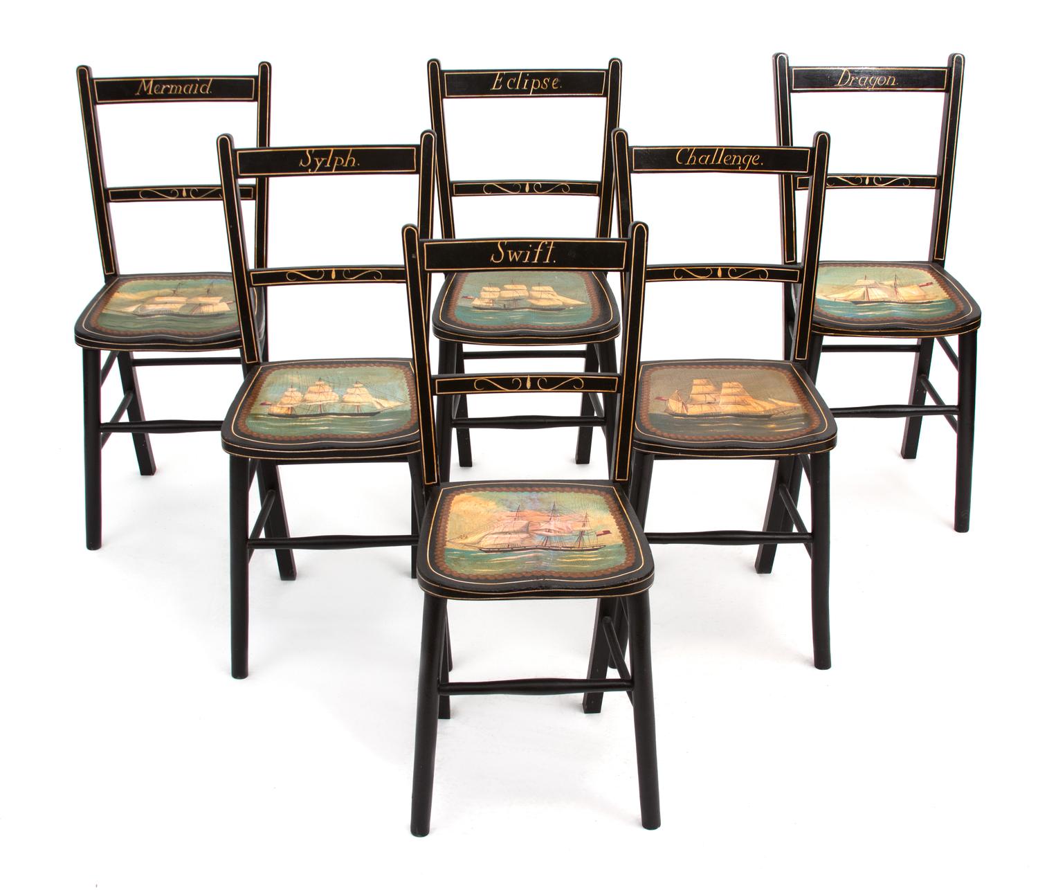 A Set of Vintage Painted Nautical Side Chairs Height 34 inches. — 19TH/20TH CENTURY