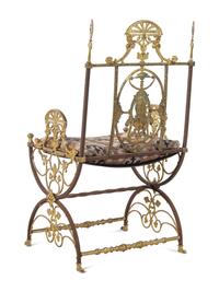 A Neoclassical Iron and Bronze Chair in the Style of Oscar Bach