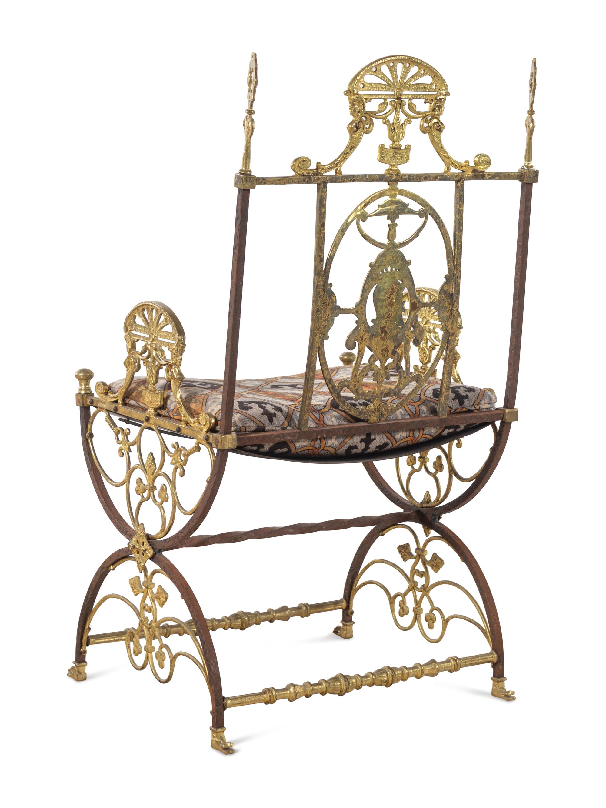 A Neoclassical Iron and Bronze Chair in the Style of Oscar Bach
