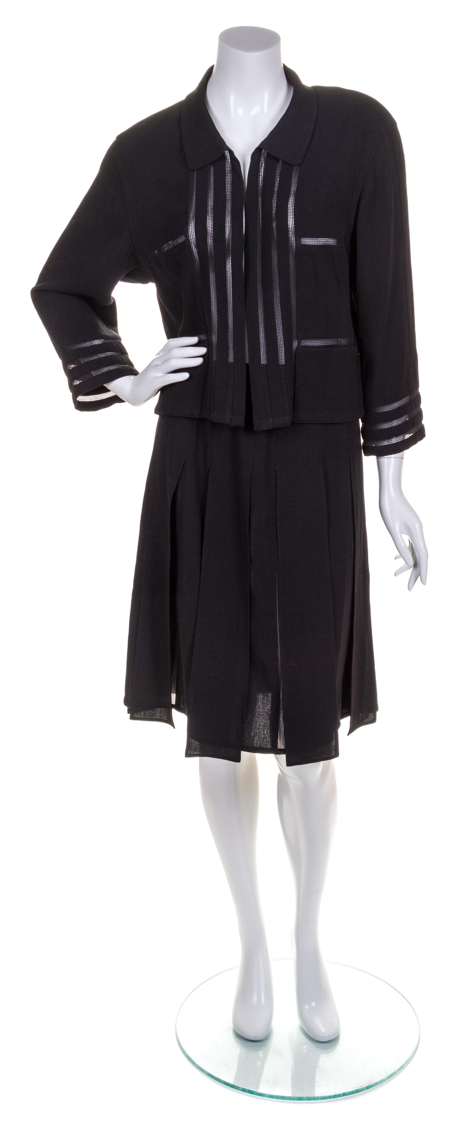 A Chanel Black Wool Pleated Suit, Size 40.