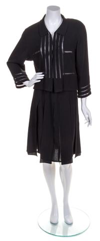 A Chanel Black Wool Pleated Suit, Size 40.