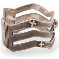 Silver Cuff Bracelet Accented with 14k Gold and Coral