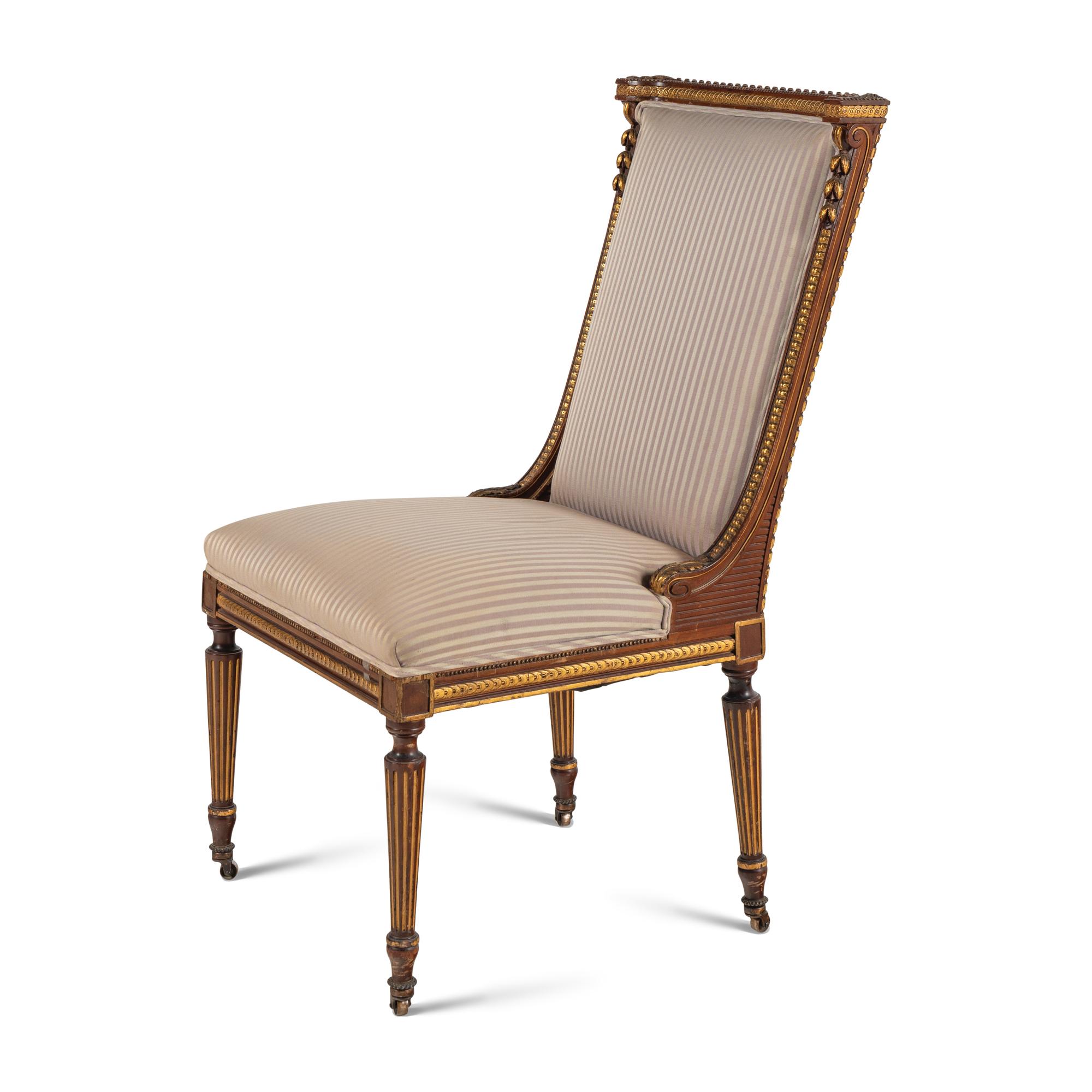 A Louis XVI Style Mahogany and Parcel-Gilt Chair