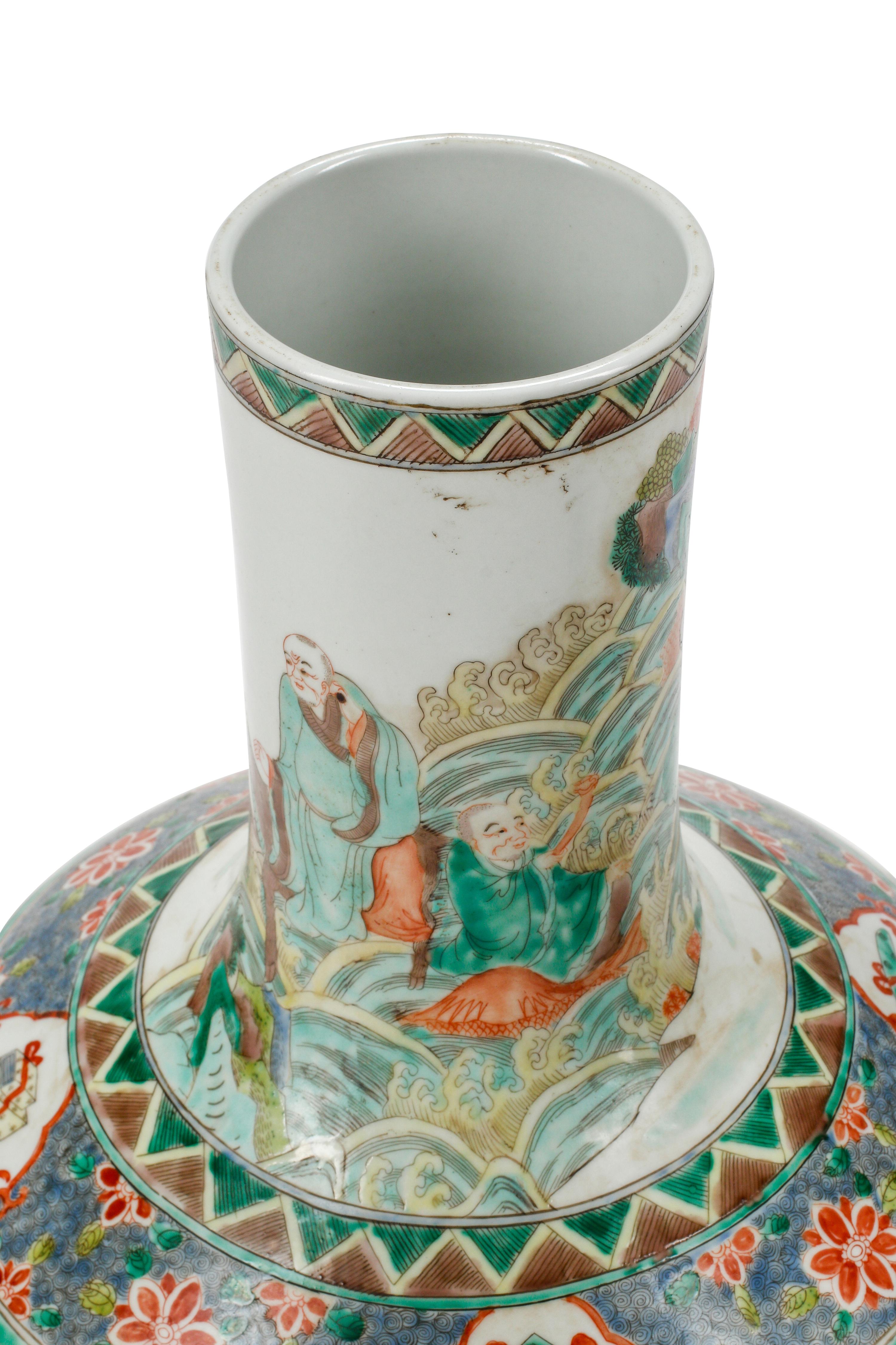 A Pair of Chinese Porcelain and Polychrome Decorated Vases